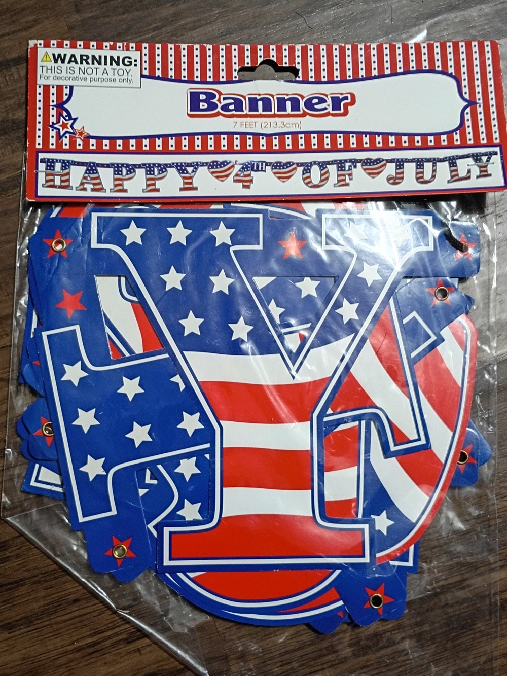 Patriotic "Happy 4th of July" 7 ft Banner - Blue/Red/White